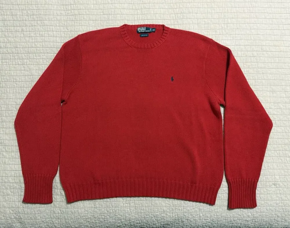 Polo By Ralph Lauren Sweater Mens Medium Red Cotton Knit Crewneck Pony Logo XXL